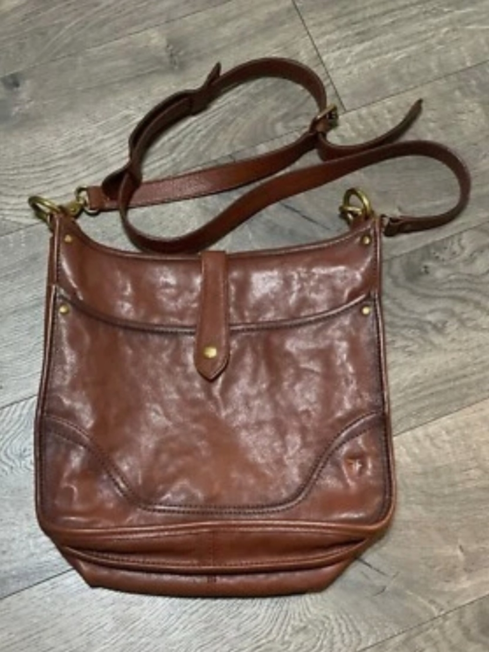 Frye Madison North South Cognac Brown Leather Crossbody Shoulder Bag